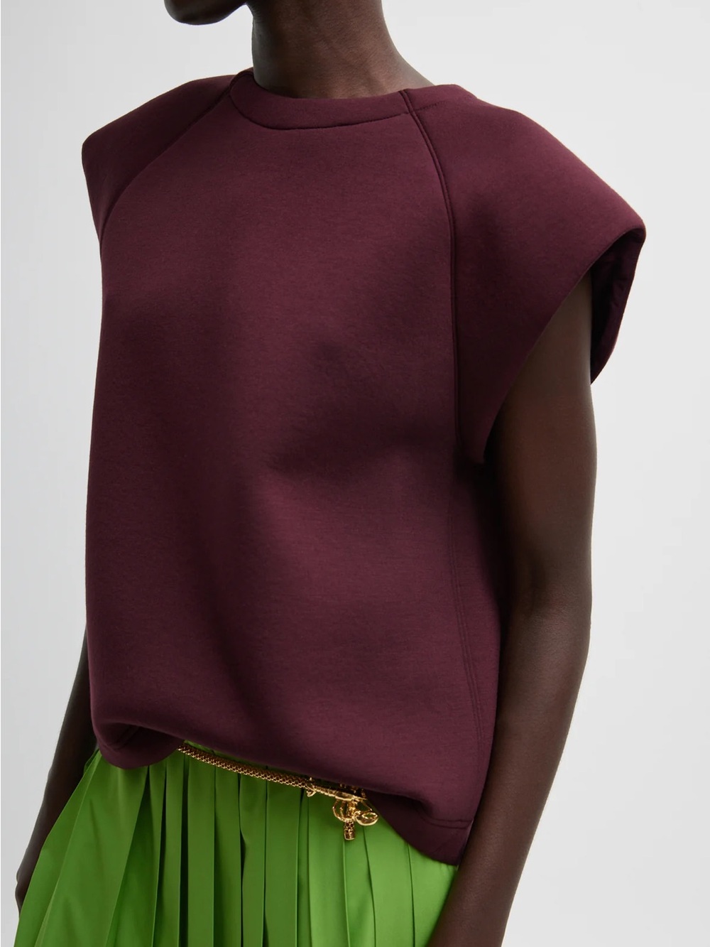 Bonded Viscose Sculpted Sleeveless Top Crimson